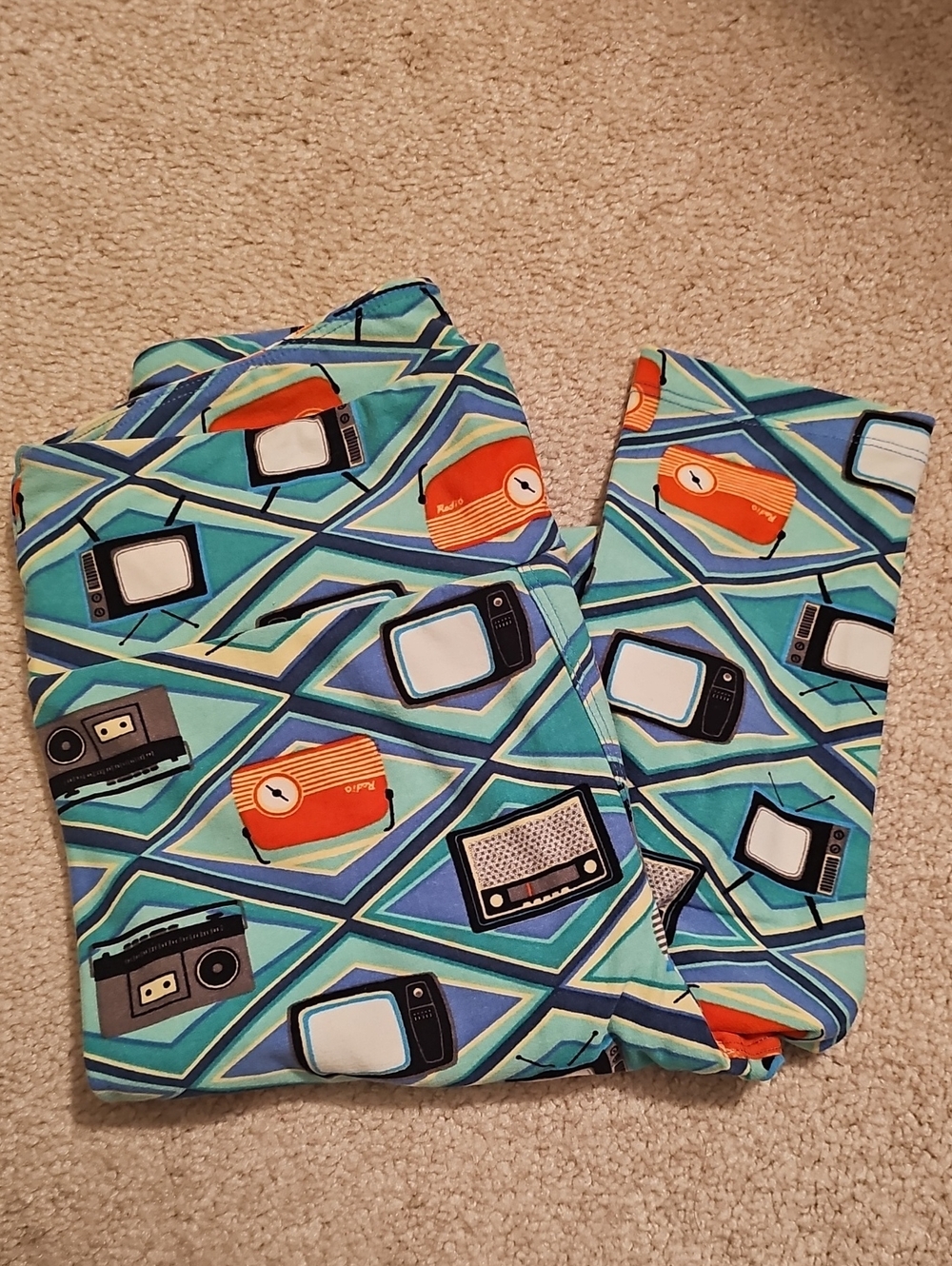 Retro Electronics Print One Size Lularoe Leggings - Teal, Aqua, Orange